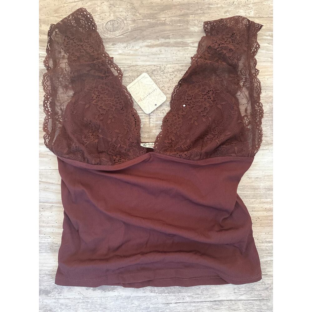 Intimately Free People NWT Brown Lace Ribbed Brami Tank Top Size Small